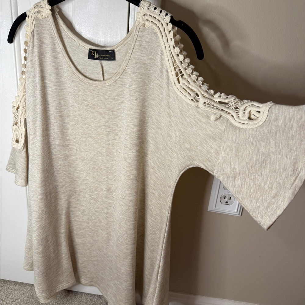 KL Women's Cream Long Sleeve Top with Crochet Detail
